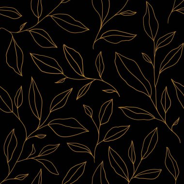 Seamless pattern with one line leaves. Vector floral background in trendy minimalistic linear style. Hand drawn outline design for fabric , print, cover, banner and invitation.
