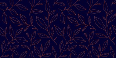 Seamless pattern with one line leaves. Vector floral background in trendy minimalistic linear style. Hand drawn outline design for fabric , print, cover, banner and invitation.