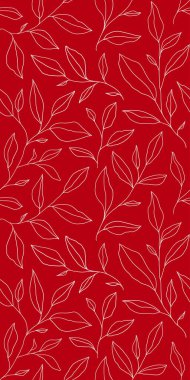 Seamless pattern with one line leaves. Vector floral background in trendy minimalistic linear style. Hand drawn outline design for fabric , print, cover, banner and invitation.