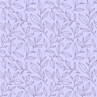 Seamless pattern with one line leaves. Vector floral background in trendy minimalistic linear style. Hand drawn outline design for fabric , print, cover, banner and invitation.