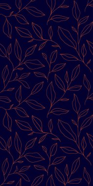 Seamless pattern with one line leaves. Vector floral background in trendy minimalistic linear style. Hand drawn outline design for fabric , print, cover, banner and invitation.