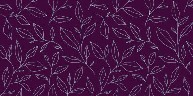 Seamless pattern with one line leaves. Vector floral background in trendy minimalistic linear style. Hand drawn outline design for fabric , print, cover, banner and invitation.
