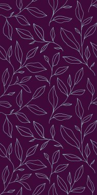 Seamless pattern with one line leaves. Vector floral background in trendy minimalistic linear style. Hand drawn outline design for fabric , print, cover, banner and invitation.