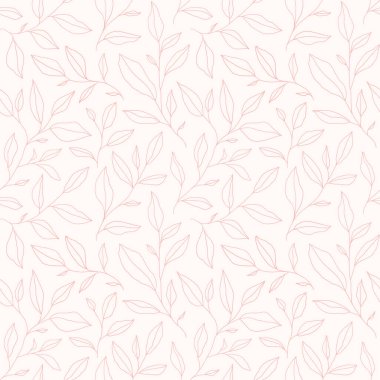 Seamless pattern with one line leaves. Vector floral background in trendy minimalistic linear style. Hand drawn outline design for fabric , print, cover, banner and invitation.