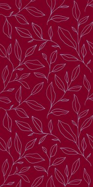 Seamless pattern with one line leaves. Vector floral background in trendy minimalistic linear style. Hand drawn outline design for fabric , print, cover, banner and invitation.