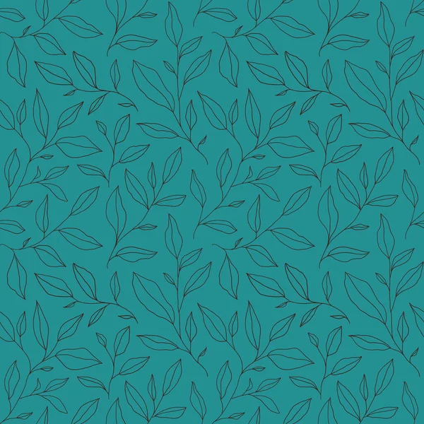 Seamless Pattern One Line Leaves Vector Floral Background Trendy Minimalistic — Stock vektor
