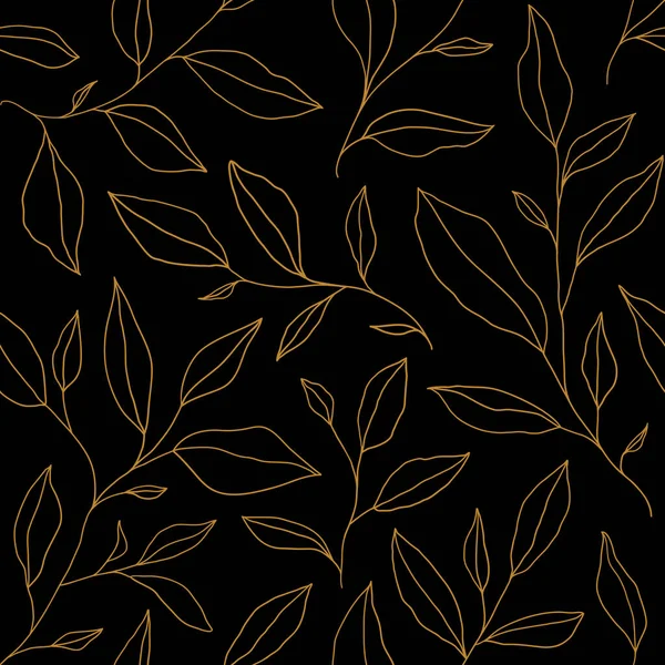 Seamless Pattern One Line Leaves Vector Floral Background Trendy Minimalistic — Stockvektor