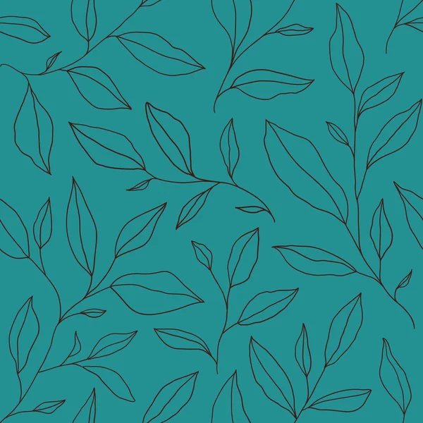 Seamless Pattern One Line Leaves Vector Floral Background Trendy Minimalistic — Stock vektor