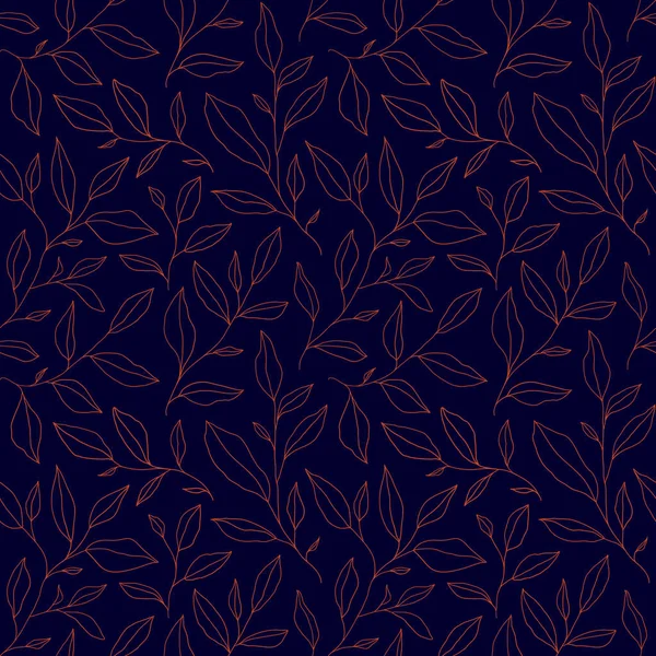 Seamless Pattern One Line Leaves Vector Floral Background Trendy Minimalistic — Image vectorielle