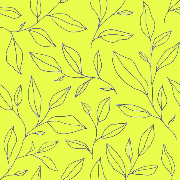 Seamless Pattern One Line Leaves Vector Floral Background Trendy Minimalistic — Stock vektor