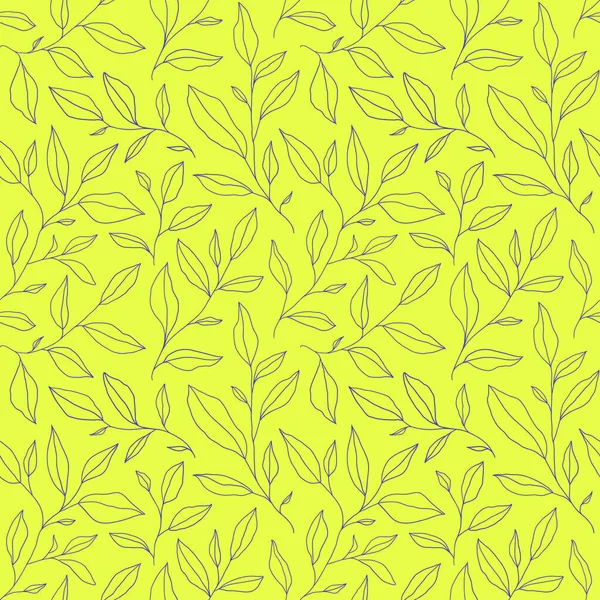 Seamless Pattern One Line Leaves Vector Floral Background Trendy Minimalistic — Image vectorielle