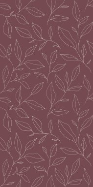 Seamless pattern with one line leaves. Vector floral background in trendy minimalistic linear style. Hand drawn outline design for fabric , print, cover, banner and invitation.