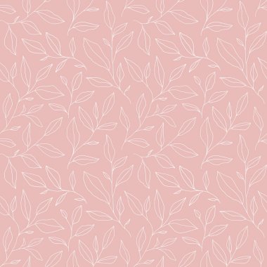 Seamless pattern with one line leaves. Vector floral background in trendy minimalistic linear style. Hand drawn outline design for fabric , print, cover, banner and invitation.