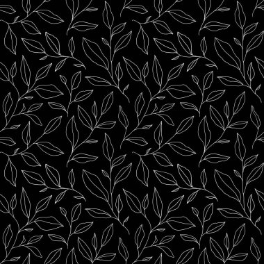 Seamless pattern with one line leaves. Vector floral background in trendy minimalistic linear style. Hand drawn outline design for fabric , print, cover, banner and invitation.