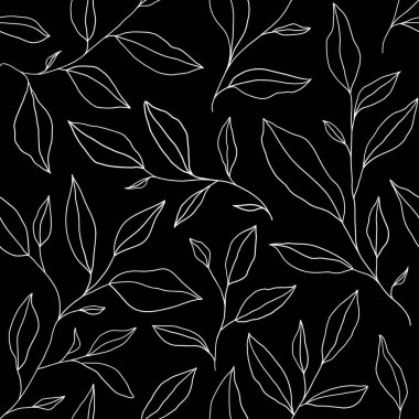 Seamless pattern with one line leaves. Vector floral background in trendy minimalistic linear style. Hand drawn outline design for fabric , print, cover, banner and invitation.