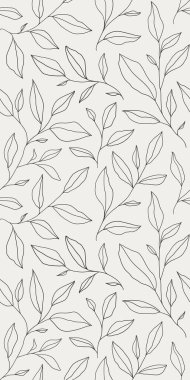 Seamless pattern with one line leaves. Vector floral background in trendy minimalistic linear style. Hand drawn outline design for fabric , print, cover, banner and invitation.