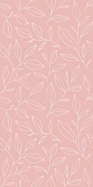 Seamless pattern with one line leaves. Vector floral background in trendy minimalistic linear style. Hand drawn outline design for fabric , print, cover, banner and invitation.
