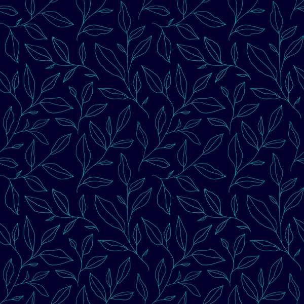 Seamless Pattern One Line Leaves Vector Floral Background Trendy Minimalistic — Image vectorielle