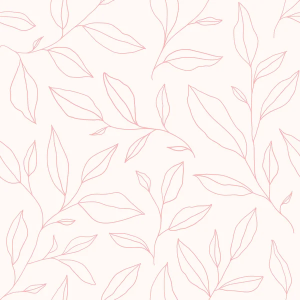 Seamless Pattern One Line Leaves Vector Floral Background Trendy Minimalistic — Vetor de Stock