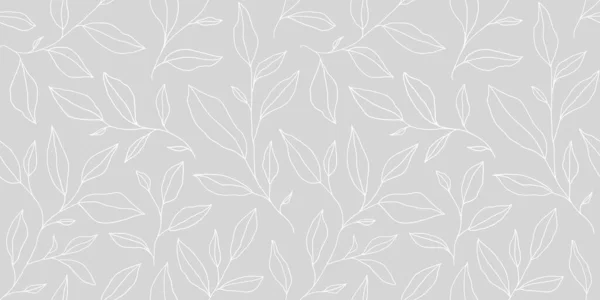 Seamless Pattern One Line Leaves Vector Floral Background Trendy Minimalistic — стоковый вектор