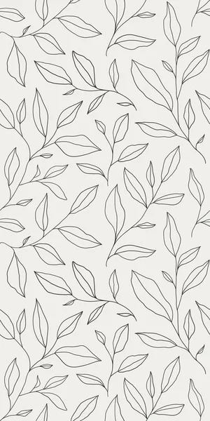 Seamless Pattern One Line Leaves Vector Floral Background Trendy Minimalistic — 스톡 벡터