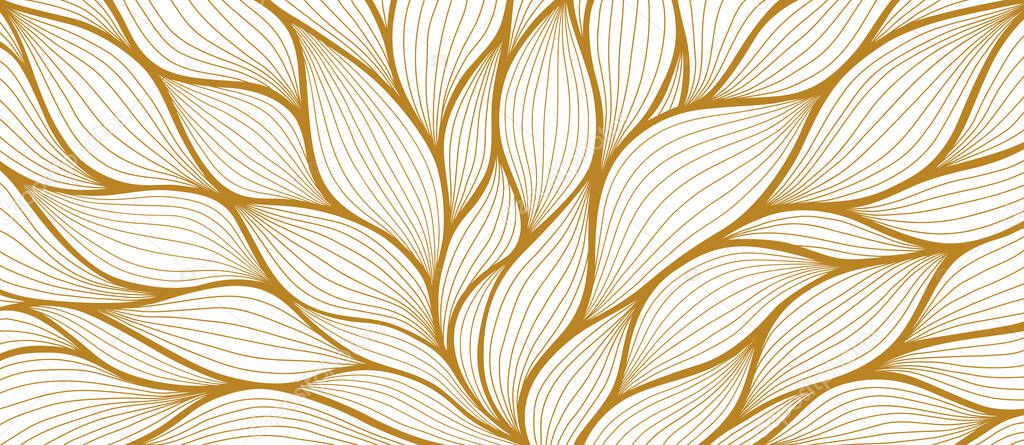 Luxury floral pattern with hand drawn leaves. Elegant astract background in minimalistic linear style. Trendy line art design element. Vector illustration.