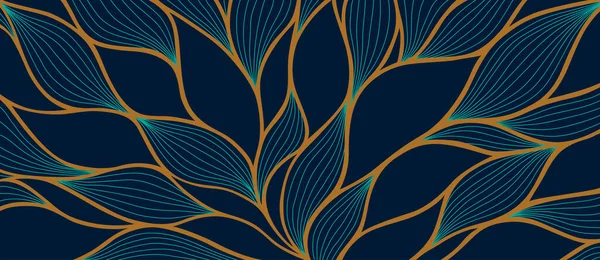 Luxury floral pattern with hand drawn leaves. Elegant astract background in minimalistic linear style. Trendy line art design element. Vector illustration.