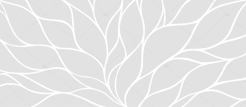 Luxury floral pattern with hand drawn leaves. Elegant astract background in minimalistic linear style. Trendy line art design element. Vector illustration.