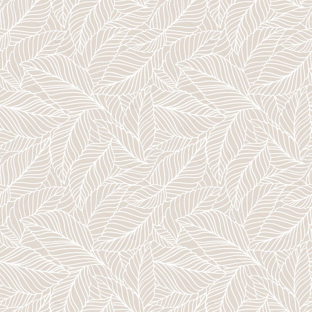 Elegant seamless pattern with delicate leaves. Vector Hand drawn floral background for fabric , wallpaper, print, cover, banner and invitation.