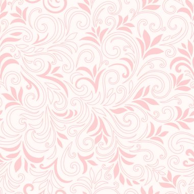 Yaprakları ve bukleleri olan zarif, pürüzsüz bir desen. Lüks çiçekli bir geçmişi var. Vektör illüstrasyonu, EPS 10.