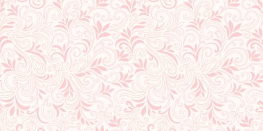 Yaprakları ve bukleleri olan zarif, pürüzsüz bir desen. Lüks çiçekli bir geçmişi var. Vektör illüstrasyonu, EPS 10.