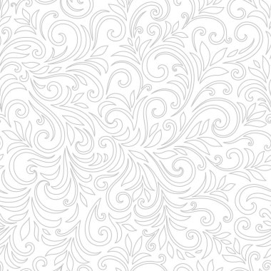 Yaprakları ve bukleleri olan zarif, pürüzsüz bir desen. Lüks çiçekli bir geçmişi var. Vektör illüstrasyonu, EPS 10.