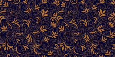 Yaprakları ve bukleleri olan zarif, pürüzsüz bir desen. Lüks çiçekli bir geçmişi var. Vektör illüstrasyonu, EPS 10.