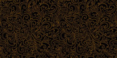 Yaprakları ve bukleleri olan zarif, pürüzsüz bir desen. Lüks çiçekli bir geçmişi var. Vektör illüstrasyonu, EPS 10.