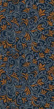 Yaprakları ve bukleleri olan zarif, pürüzsüz bir desen. Lüks çiçekli bir geçmişi var. Vektör illüstrasyonu, EPS 10.