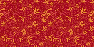 Yaprakları ve bukleleri olan zarif, pürüzsüz bir desen. Lüks çiçekli bir geçmişi var. Vektör illüstrasyonu, EPS 10.