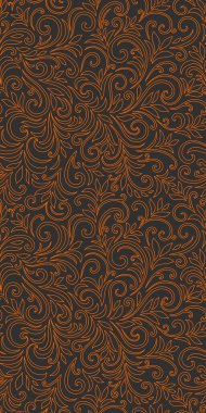 Yaprakları ve bukleleri olan zarif, pürüzsüz bir desen. Lüks çiçekli bir geçmişi var. Vektör illüstrasyonu, EPS 10.