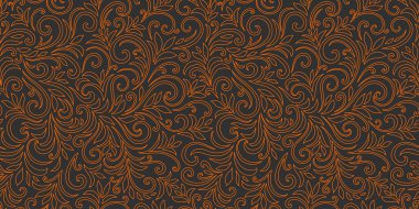 Yaprakları ve bukleleri olan zarif, pürüzsüz bir desen. Lüks çiçekli bir geçmişi var. Vektör illüstrasyonu, EPS 10.