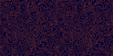 Yaprakları ve bukleleri olan zarif, pürüzsüz bir desen. Lüks çiçekli bir geçmişi var. Vektör illüstrasyonu, EPS 10.