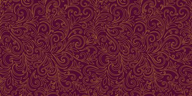 Yaprakları ve bukleleri olan zarif, pürüzsüz bir desen. Lüks çiçekli bir geçmişi var. Vektör illüstrasyonu, EPS 10.