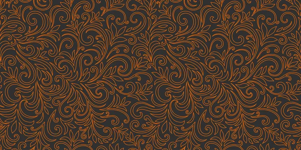 Yaprakları ve bukleleri olan zarif, pürüzsüz bir desen. Lüks çiçekli bir geçmişi var. Vektör illüstrasyonu, EPS 10.