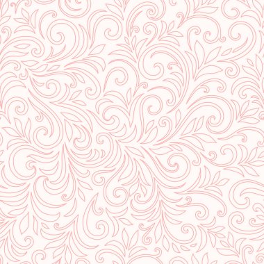 Yaprakları ve bukleleri olan zarif, pürüzsüz bir desen. Lüks çiçekli bir geçmişi var. Vektör illüstrasyonu, EPS 10.