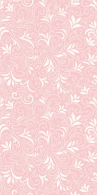 Yaprakları ve bukleleri olan zarif, pürüzsüz bir desen. Lüks çiçekli bir geçmişi var. Vektör illüstrasyonu, EPS 10.