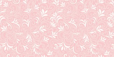 Yaprakları ve bukleleri olan zarif, pürüzsüz bir desen. Lüks çiçekli bir geçmişi var. Vektör illüstrasyonu, EPS 10.