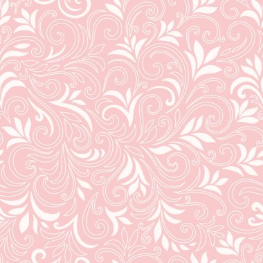 Yaprakları ve bukleleri olan zarif, pürüzsüz bir desen. Lüks çiçekli bir geçmişi var. Vektör illüstrasyonu, EPS 10.