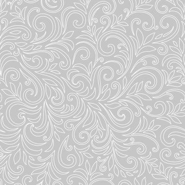 Yaprakları ve bukleleri olan zarif, pürüzsüz bir desen. Lüks çiçekli bir geçmişi var. Vektör illüstrasyonu, EPS 10.