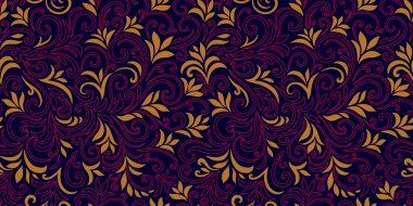 Yaprakları ve bukleleri olan zarif, pürüzsüz bir desen. Lüks çiçekli bir geçmişi var. Vektör illüstrasyonu, EPS 10.