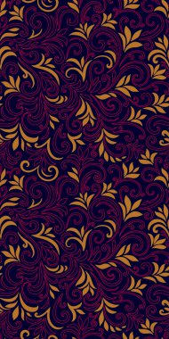 Yaprakları ve bukleleri olan zarif, pürüzsüz bir desen. Lüks çiçekli bir geçmişi var. Vektör illüstrasyonu, EPS 10.