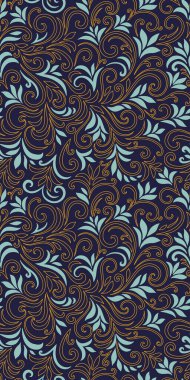 Yaprakları ve bukleleri olan zarif, pürüzsüz bir desen. Lüks çiçekli bir geçmişi var. Vektör illüstrasyonu, EPS 10.