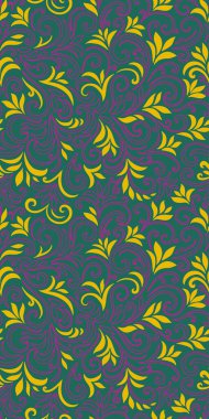 Yaprakları ve bukleleri olan zarif, pürüzsüz bir desen. Lüks çiçekli bir geçmişi var. Vektör illüstrasyonu, EPS 10.